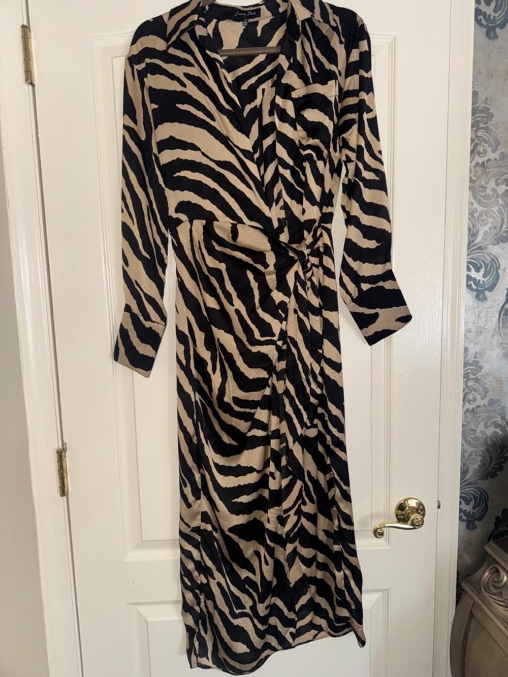 emory park Black and Cream Zebra-Print Long Sleeve Wrap Dress